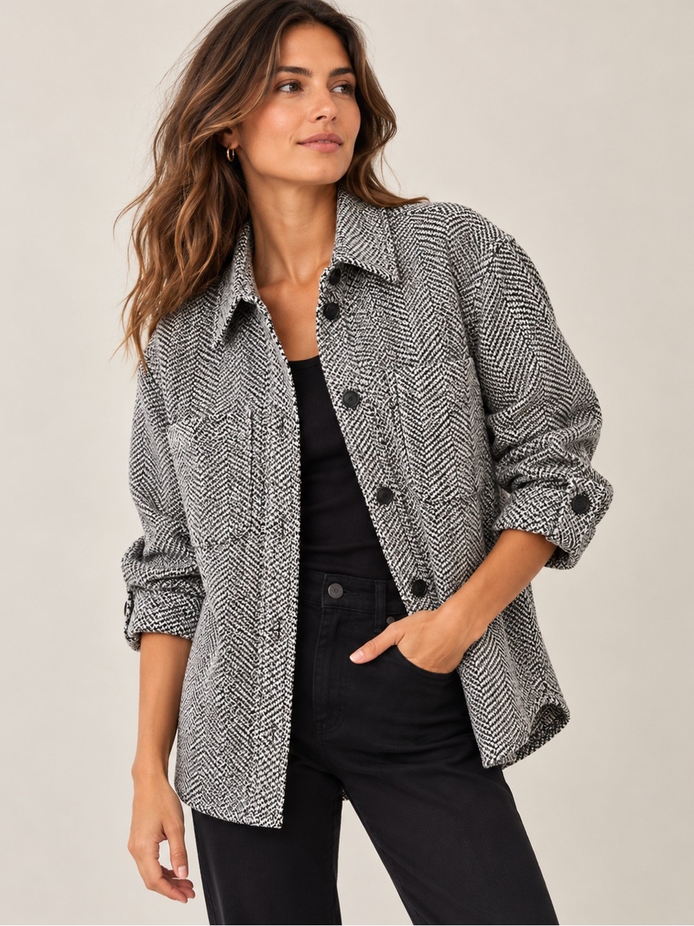 Athleta Herringbone Oversized Shirt Jacket Shacket